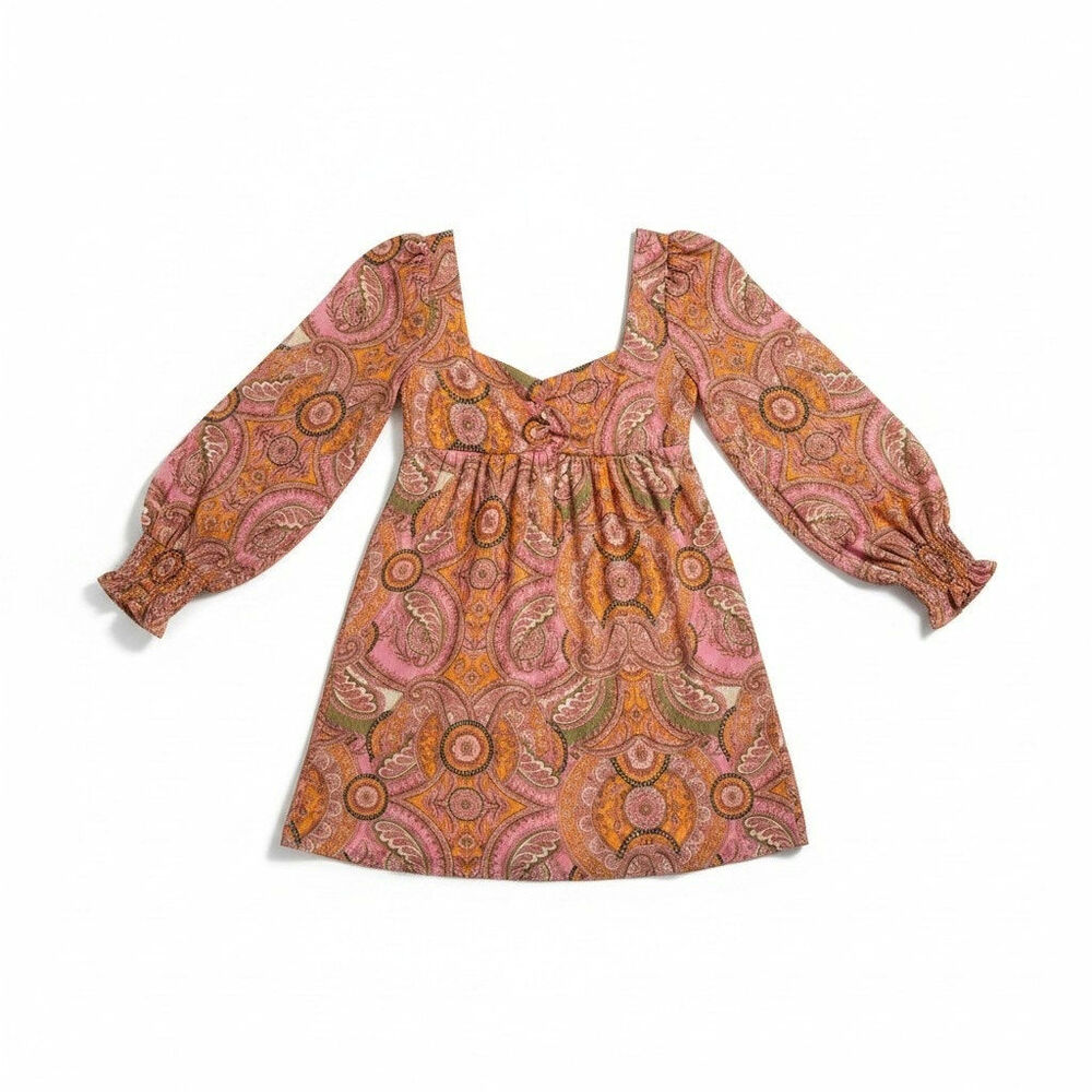 BCBGeneration New Womens Paisley Mini Babydoll Dress Pink Orange 8 Fairy Cottage